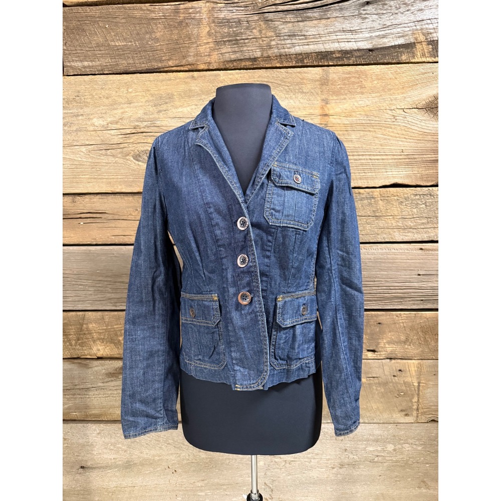 Gap 1969 Limited Edition Denim Blazer Jacket Dark Wash Peplum Back Womens M